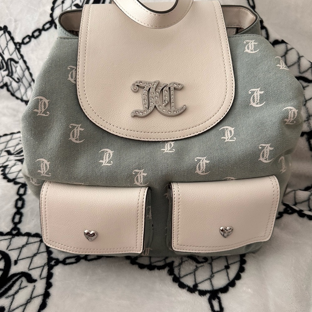 Juicy Couture Mint Green and Cream Monogram Backpack
